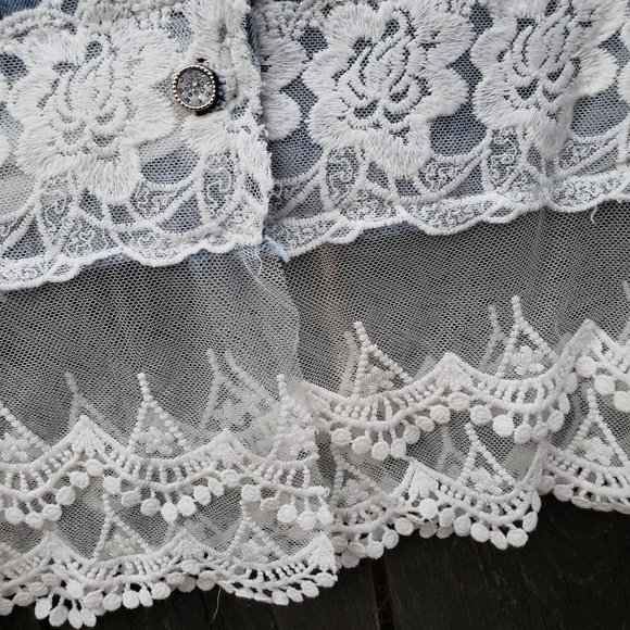 Womens Denim Collar Beads Jacket L (M) Blue Layer - Picture 7 of 8